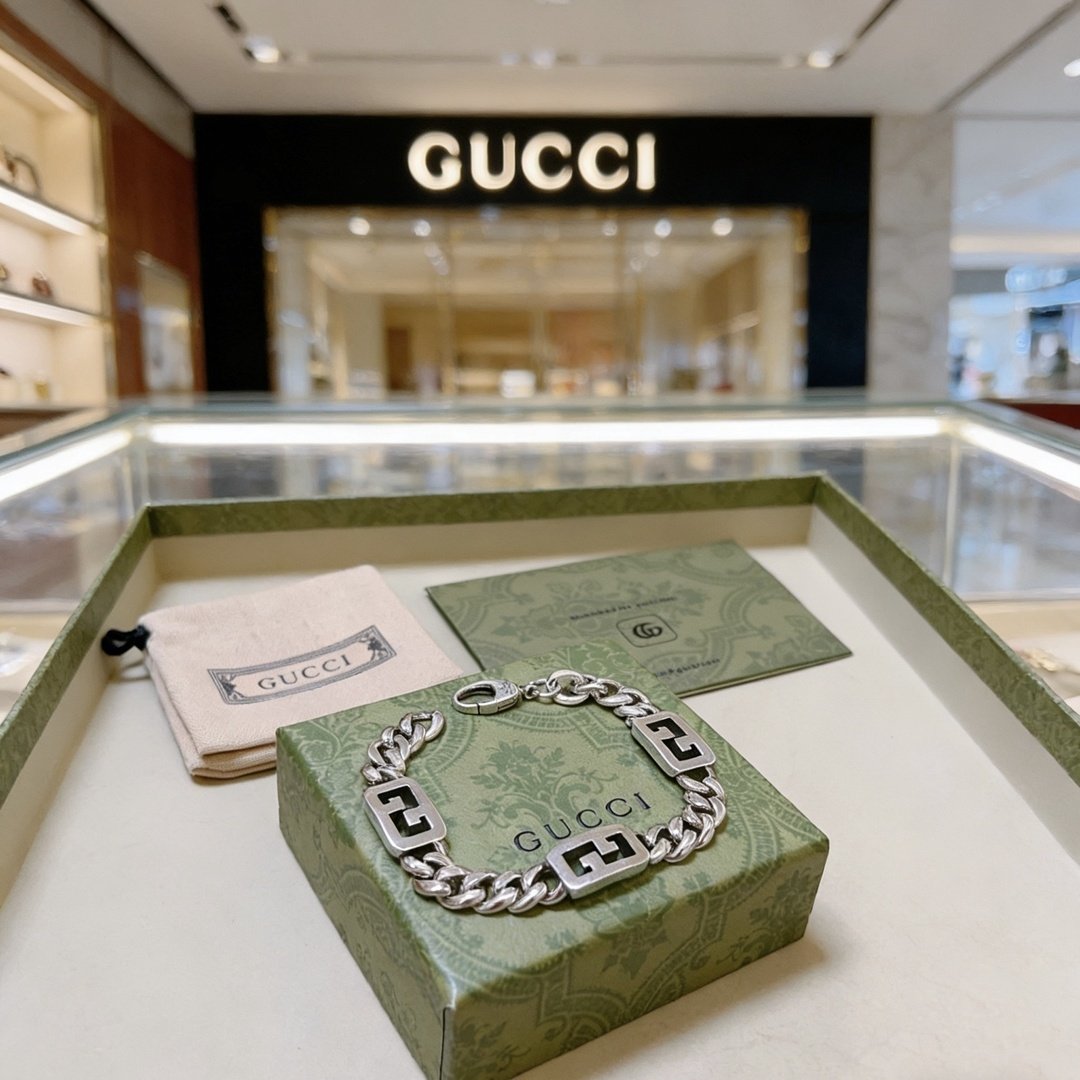 Gucci Sterling Silver Classic Logo Bracelet