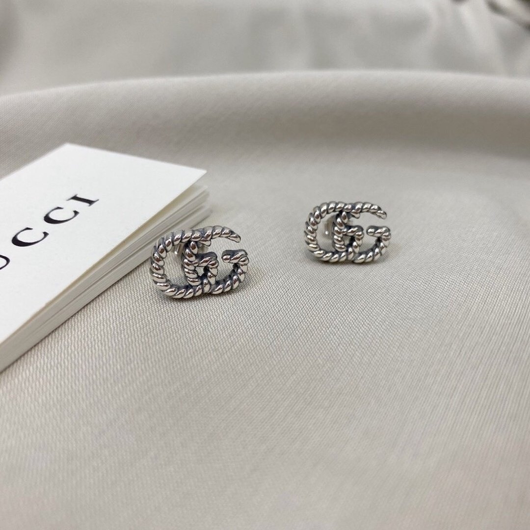 Gucci Double G Sterling Silver Stud Earrings