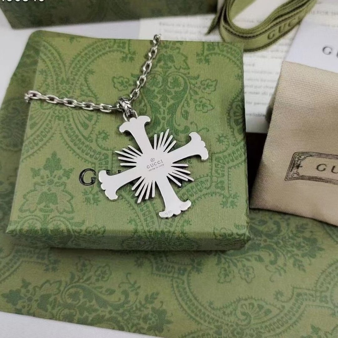 Gucci Engraved Cross Sterling Silver Necklace - Image 2