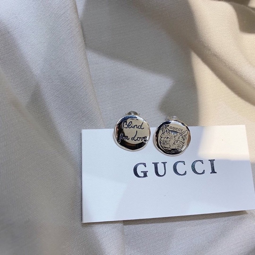 Gucci Sterling Silver Fearless Cat Face Earrings - Image 4