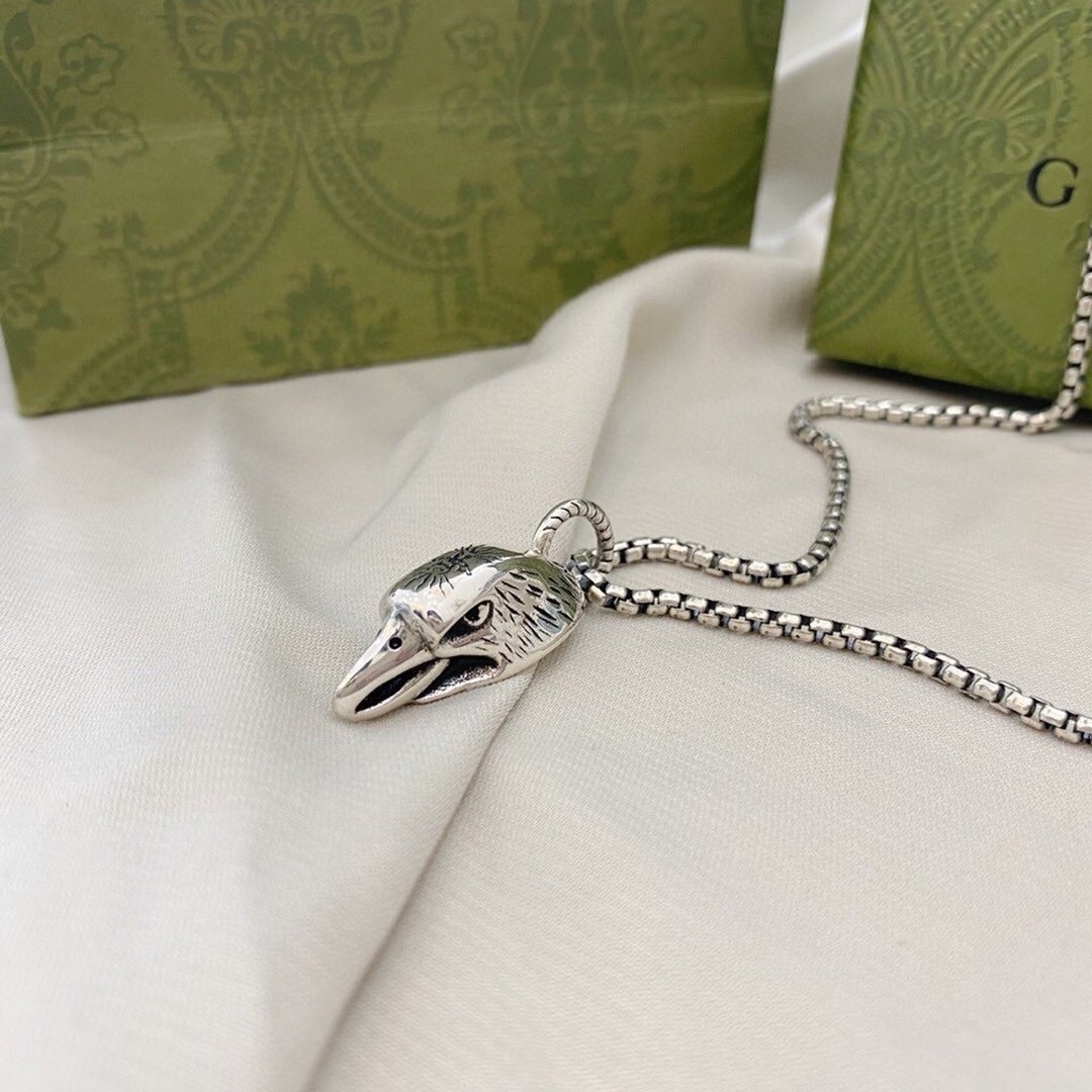 Gucci Sterling Silver Eagle Head Pendant Necklace