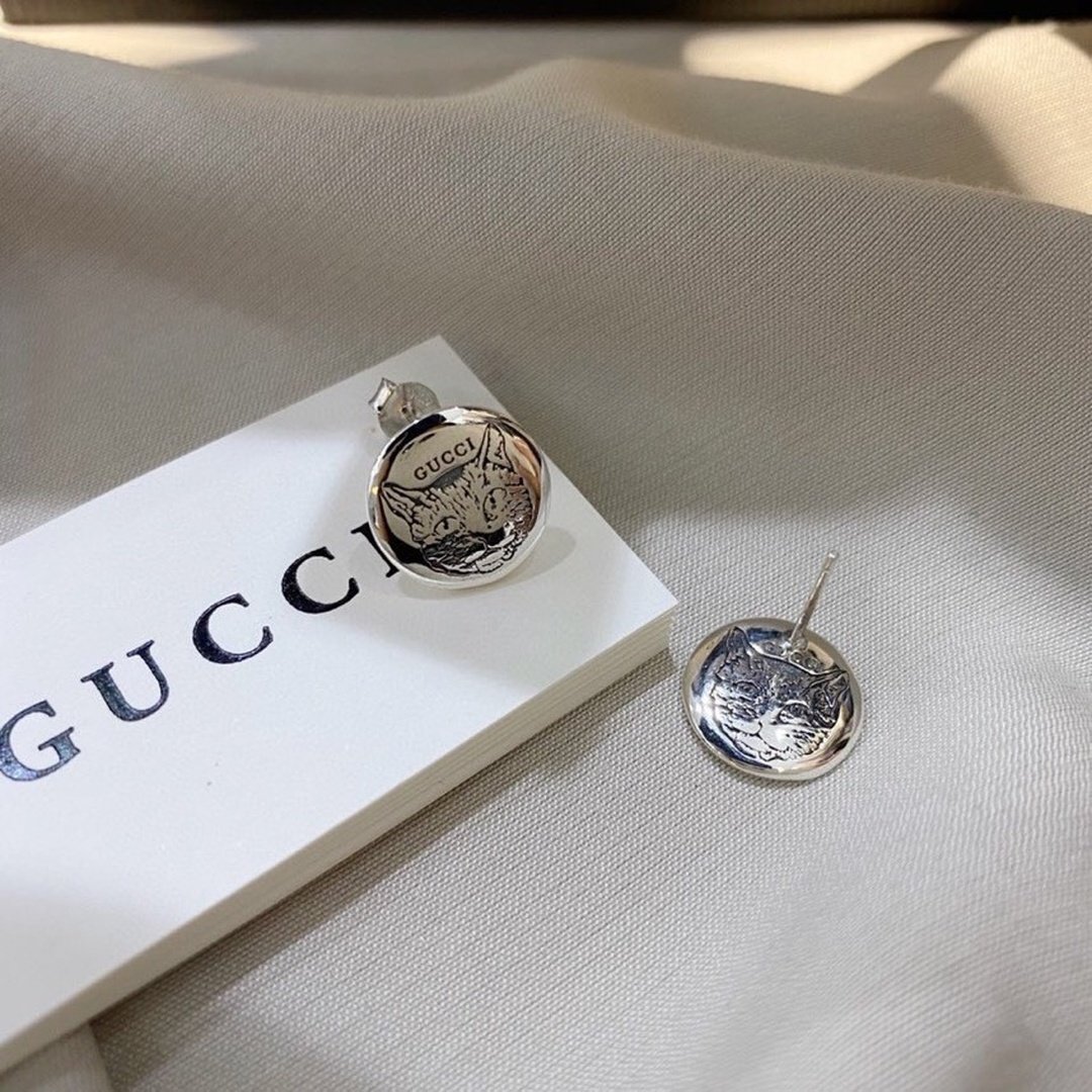 Gucci Sterling Silver Fearless Cat Face Earrings - Image 5