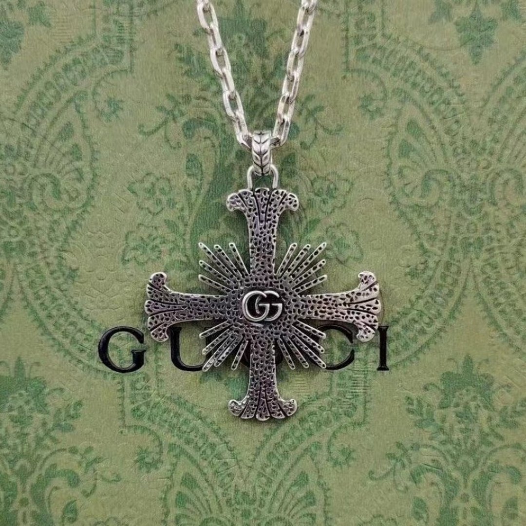 Gucci Engraved Cross Sterling Silver Necklace
