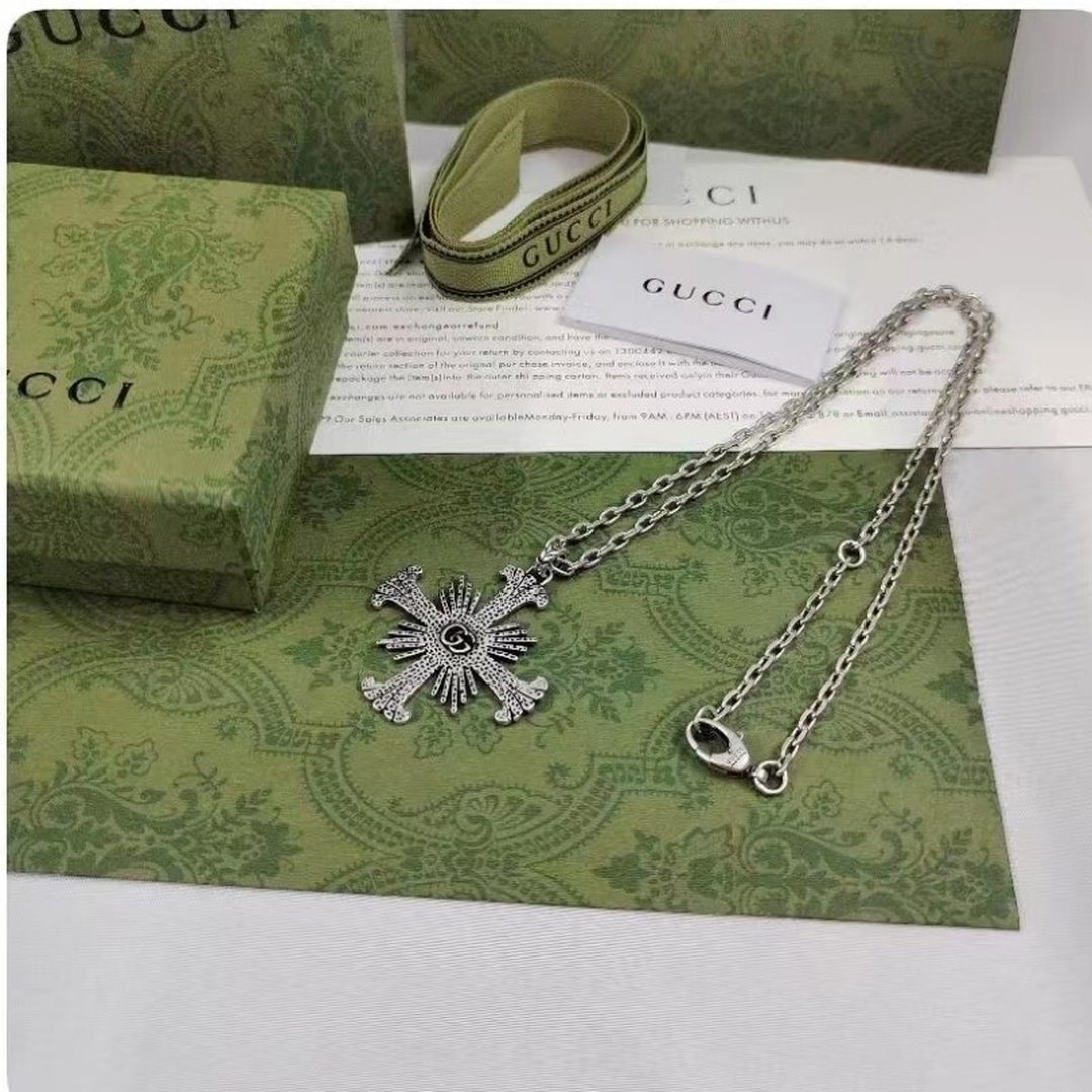 Gucci Engraved Cross Sterling Silver Necklace - Image 4