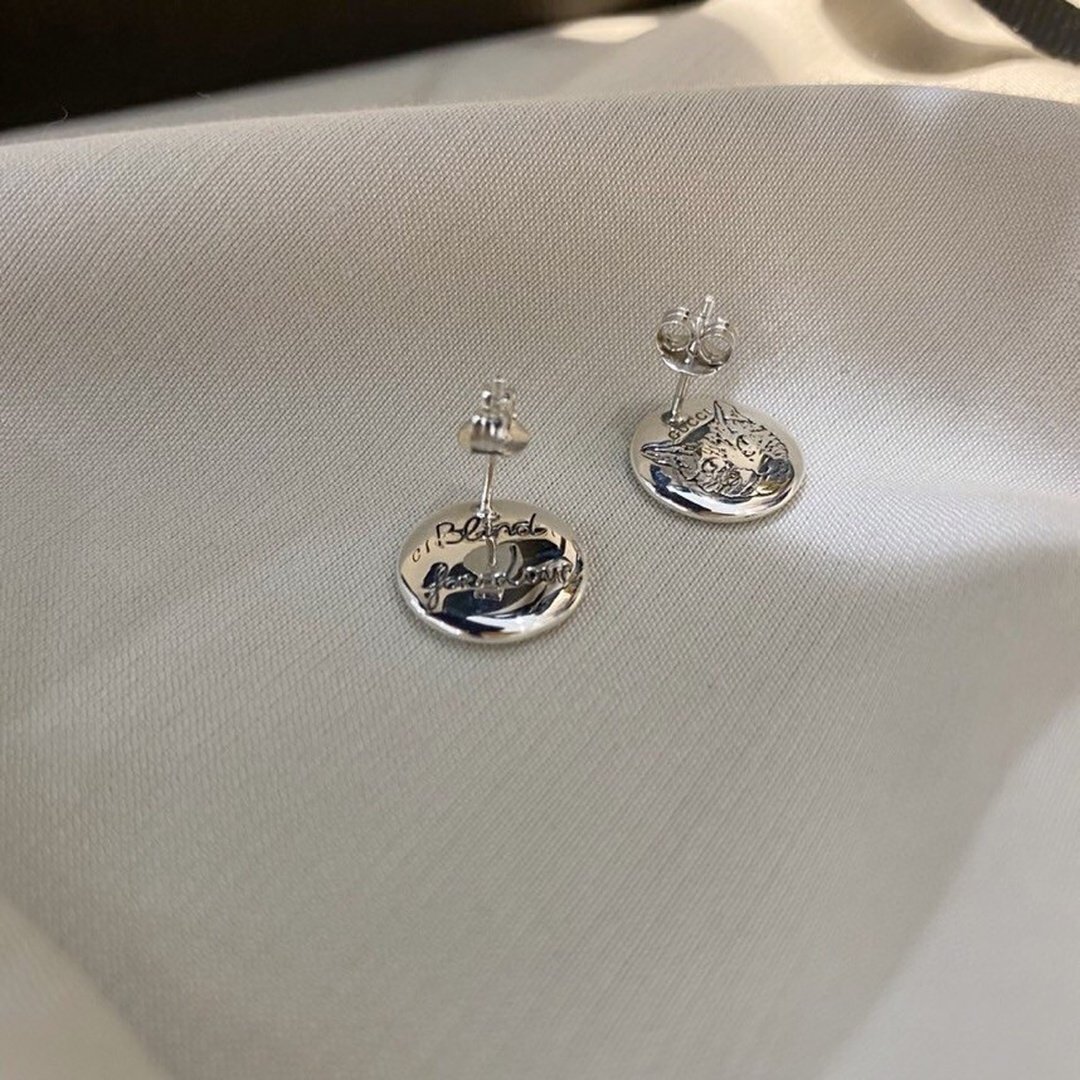 Gucci Sterling Silver Fearless Cat Face Earrings - Image 2