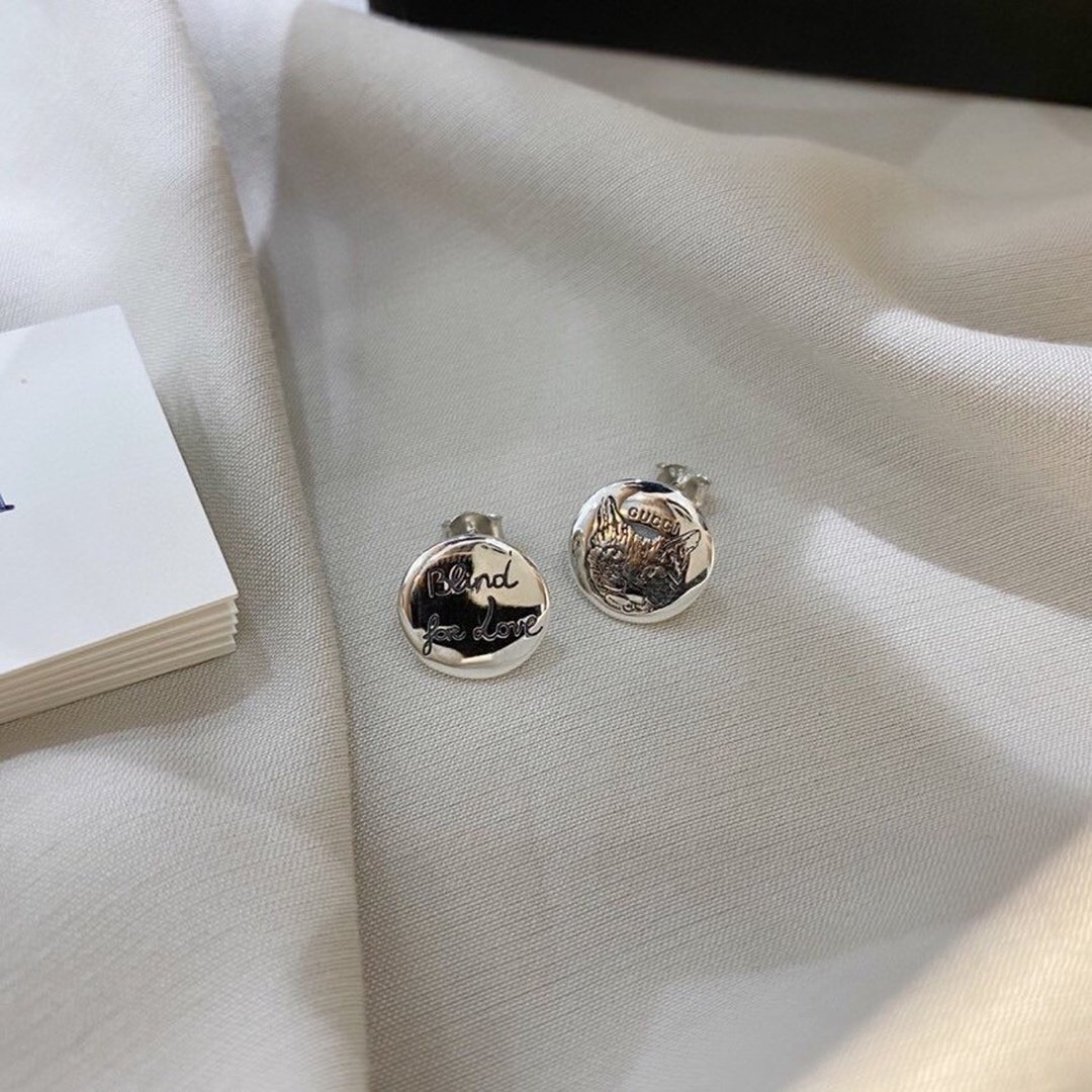 Gucci Sterling Silver Fearless Cat Face Earrings - Image 3