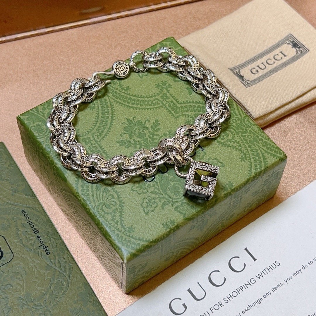 Gucci Sterling Silver Classic Logo Bracelet