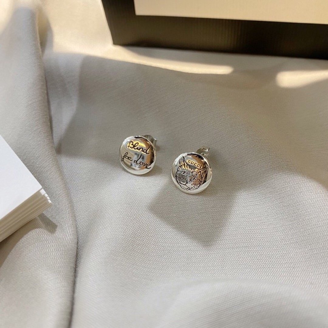 Gucci Sterling Silver Fearless Cat Face Earrings