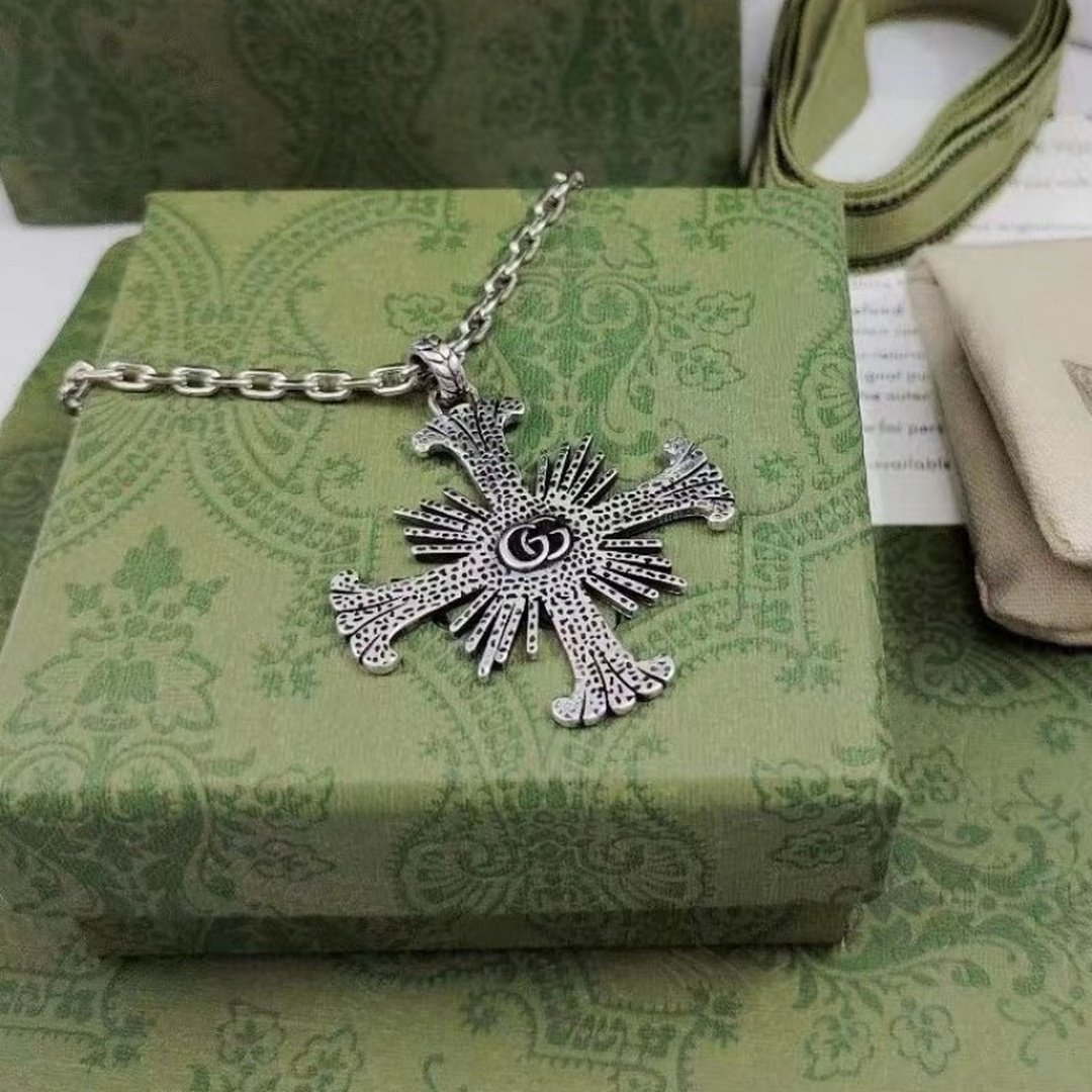 Gucci Engraved Cross Sterling Silver Necklace - Image 3