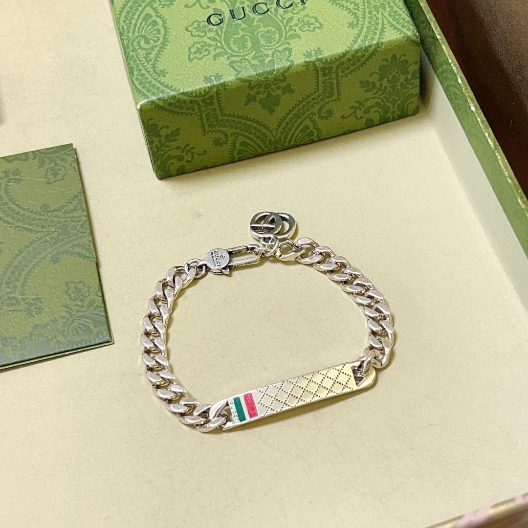 Gucci Sterling Silver Classic Logo Bracelet