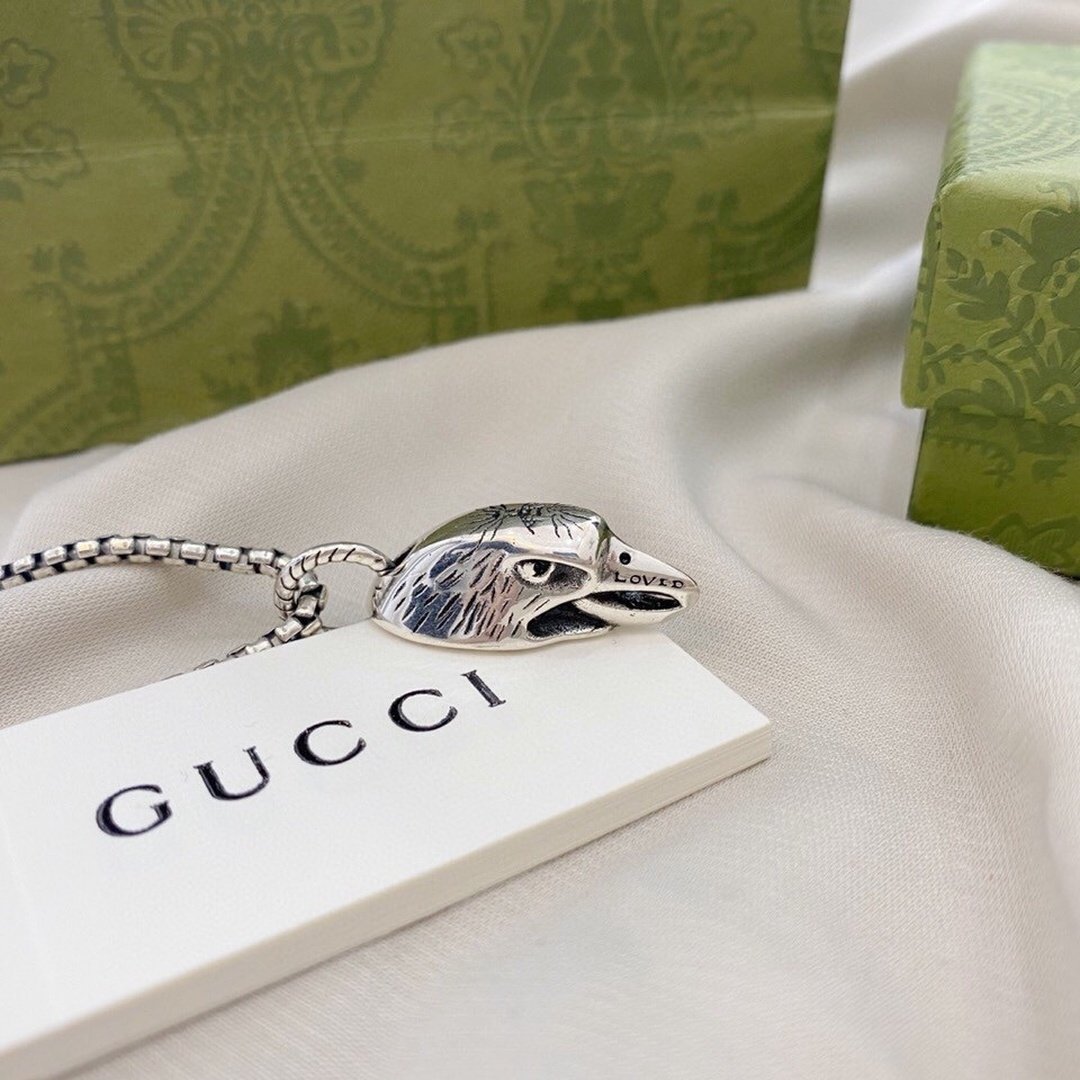 Gucci Sterling Silver Eagle Head Pendant Necklace - Image 8